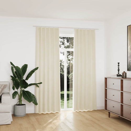 Tende Oscuranti con Ganci 2 pz Crema in Velluto 140x225 cm