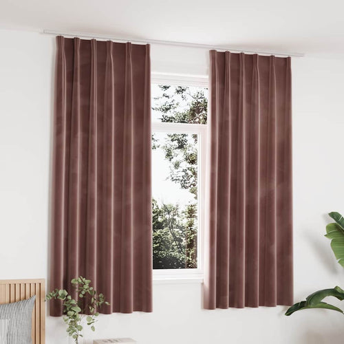 Tende Oscuranti con Ganci 2 pz Rosa Antico in Velluto 140x175cm