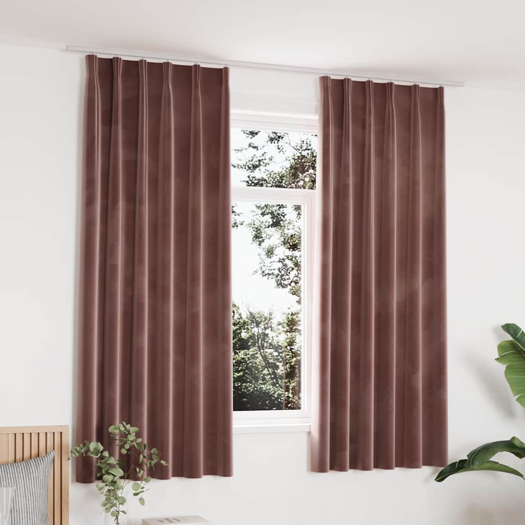 Tende Oscuranti con Ganci 2 pz Rosa Antico in Velluto 140x175cm