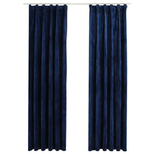 Carica l&#39;immagine nel visualizzatore di Gallery, Tende Oscuranti con Ganci 2 pz Blu Scuro in Velluto 140x245 cm