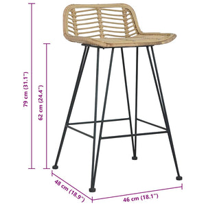 Sedie da Bar 2 pz in Rattan Naturale
