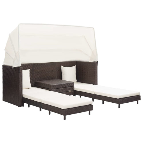 Divano trasformabile in Letto 3 Posti con Tetto in Polyrattan Marrone