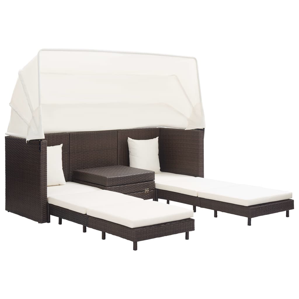 Divano trasformabile in Letto 3 Posti con Tetto in Polyrattan Marrone