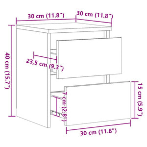 Comodini 2 pz Neri 30x30x40 cm in Legno Multistrato