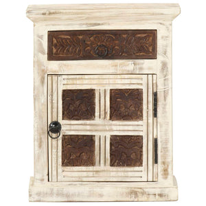 Mobiletto Bianco 40x30x50 cm in Legno Massello di Mango