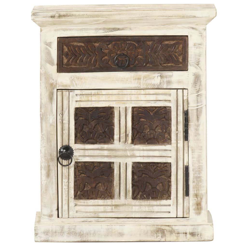 Mobiletto Bianco 40x30x50 cm in Legno Massello di Mango