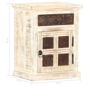 Mobiletto Bianco 40x30x50 cm in Legno Massello di Mango