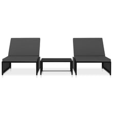 Carica l&#39;immagine nel visualizzatore di Gallery, Lettini Prendisole 2 pz con Tavolo in Polyrattan Neri
