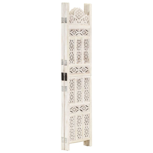 Separè 4 Pannelli Intagliato in legno Bianco 160x165cm