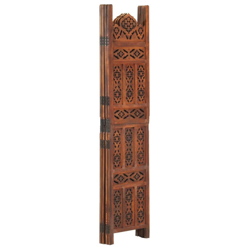 Separè 4 Pannelli Intagliato in legno Marrone 160x165cm