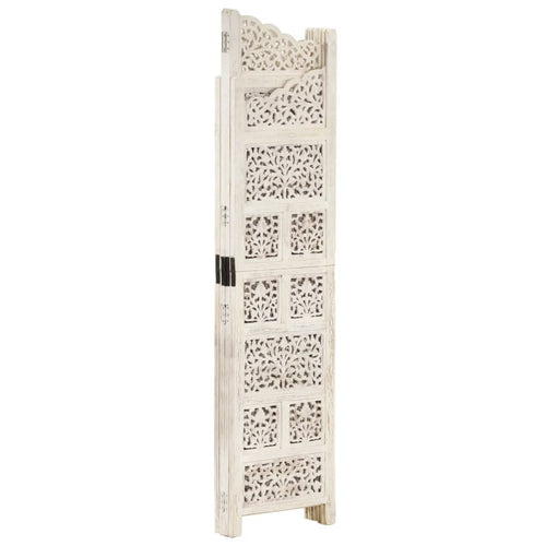 Separè 4 Pannelli Intagliato in legno Bianco 160x165cm