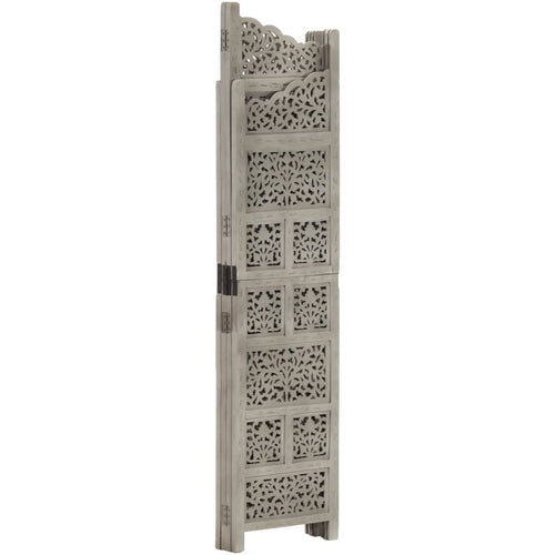 Separè 4 Pannelli Intagliato in legno Grigio 160x165 cm