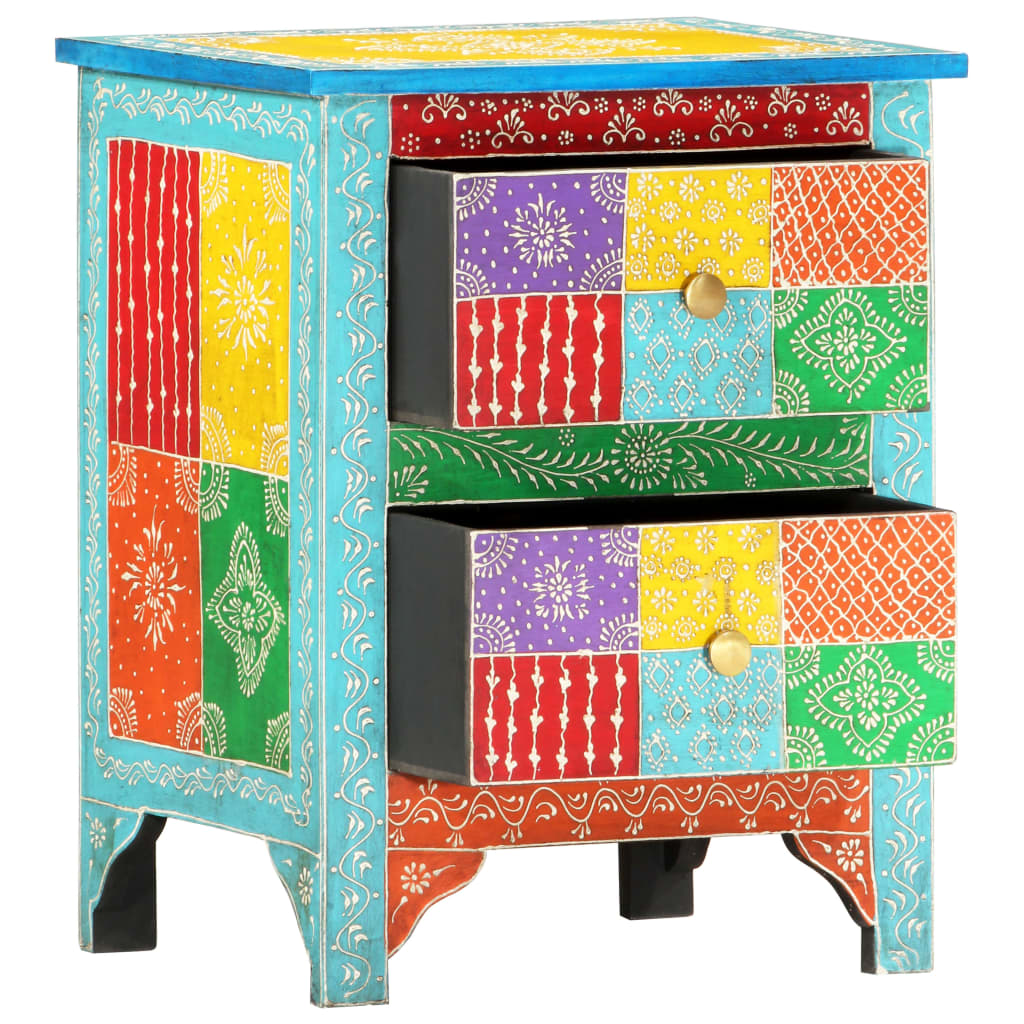 Mobiletto Dipinto a Mano 40x30x50 cm in Legno Massello di Mango