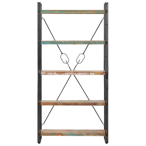 Libreria a 5 Ripiani 90x30x180 cm in Legno Massello di Recupero