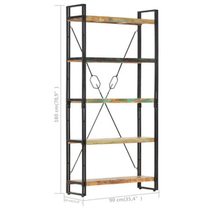 Libreria a 5 Ripiani 90x30x180 cm in Legno Massello di Recupero