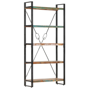 Libreria a 5 Ripiani 90x30x180 cm in Legno Massello di Recupero
