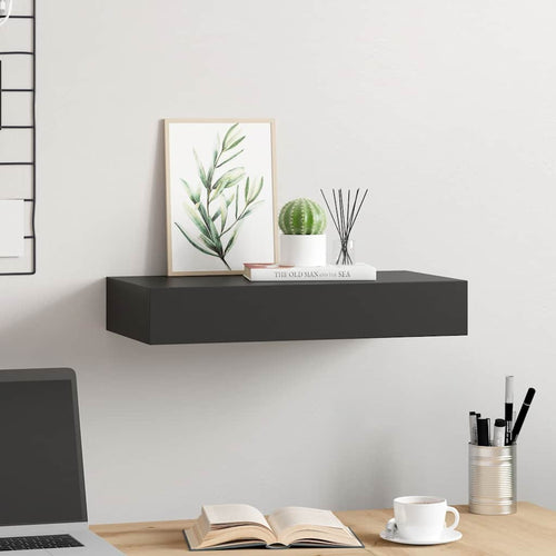 Pensile a Muro Nero con 1 Cassettoin MDF 48x25x8 cm