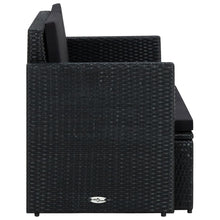 Carica l&#39;immagine nel visualizzatore di Gallery, Divano da Giardino a 2 Posti con Cuscini Nero in Polyrattan Nero