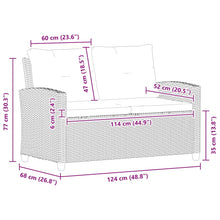 Carica l&#39;immagine nel visualizzatore di Gallery, Divano da Giardino 2 Posti con Cuscini Grigio 124 cm Polyrattan Grigio