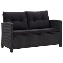 Carica l&#39;immagine nel visualizzatore di Gallery, Divano da Giardino 2 Posti con Cuscini Nero 124 cm Polyrattan Nero