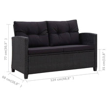 Carica l&#39;immagine nel visualizzatore di Gallery, Divano da Giardino 2 Posti con Cuscini Nero 124 cm Polyrattan Nero