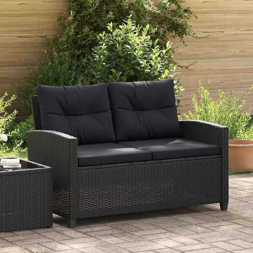 Divano da Giardino 2 Posti con Cuscini Nero 124 cm Polyrattan Nero