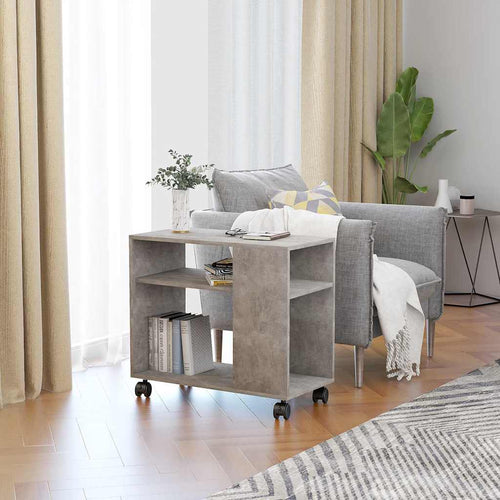 Mobiletto con Rotelle Grigio Cemento 70x35x55 cm in Legno Multistrato