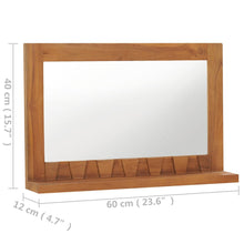 Carica l&#39;immagine nel visualizzatore di Gallery, Specchio da Parete con Mensola per bagno 60x12x40 cm in Massello di Teak