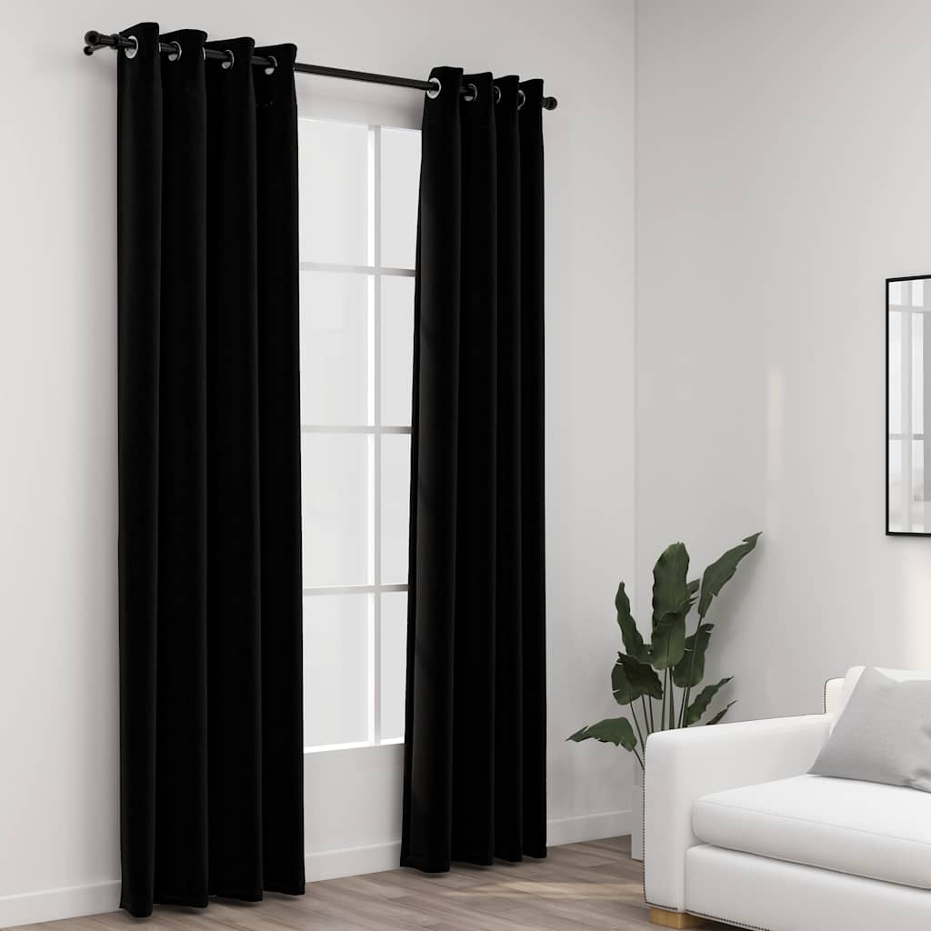 Tende Oscuranti Effetto Lino con Occhielli 2pz 140x225cm Nere