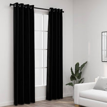 Load image into Gallery viewer, Tende Oscuranti Effetto Lino con Occhielli 2pz 140x245cm Nere