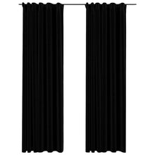 Load image into Gallery viewer, Tende Oscuranti con Ganci Effetto Lino 2 pz Nere 140x245 cm