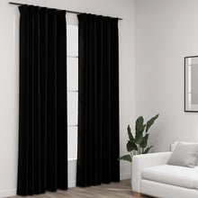 Load image into Gallery viewer, Tende Oscuranti con Ganci Effetto Lino 2 pz Nere 140x245 cm