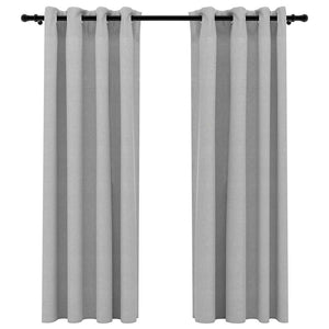 Tende Oscuranti Effetto Lino con Occhielli 2pz 140x175cm Grigio