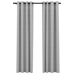 Tende Oscuranti Effetto Lino con Occhielli 2pz 140x225cm Grigio