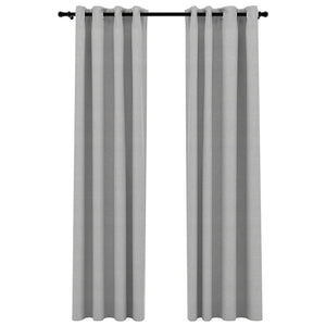 Tende Oscuranti Effetto Lino con Occhielli 2pz 140x245cm Grigio