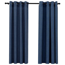 Charger l&#39;image dans la galerie, Tende Oscuranti Effetto Lino con Occhielli 2 pz Blu 140x175 cm