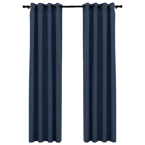 Tende Oscuranti Effetto Lino con Occhielli 2 pz Blu 140x225 cm