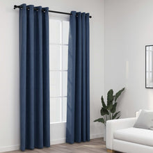 Charger l&#39;image dans la galerie, Tende Oscuranti Effetto Lino con Occhielli 2 pz Blu 140x225 cm