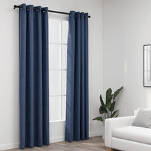 Carica l&#39;immagine nel visualizzatore di Gallery, Tende Oscuranti Effetto Lino con Occhielli 2 pz Blu 140x225 cm