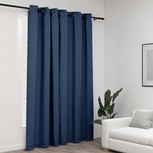 Carica l&#39;immagine nel visualizzatore di Gallery, Tenda Oscurante Effetto Lino con Occhielli Blue 290x245cm