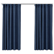 Laden Sie das Bild in den Galerie-Viewer, Tende Oscuranti con Ganci Effetto Lino 2 pz Blu 140x175 cm