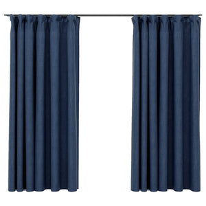 Tende Oscuranti con Ganci Effetto Lino 2 pz Blu 140x175 cm