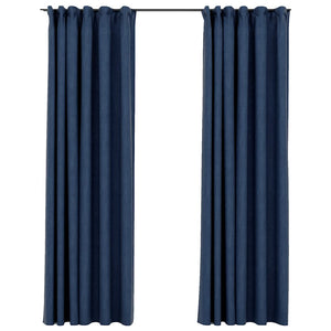 Tende Oscuranti con Ganci Effetto Lino 2 pz Blu 140x225 cm