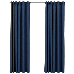 Tende Oscuranti con Ganci Effetto Lino 2 pz Blu 140x245 cm