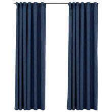 Laden Sie das Bild in den Galerie-Viewer, Tende Oscuranti con Ganci Effetto Lino 2 pz Blu 140x245 cm