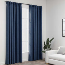 Laden Sie das Bild in den Galerie-Viewer, Tende Oscuranti con Ganci Effetto Lino 2 pz Blu 140x245 cm