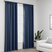 Laden Sie das Bild in den Galerie-Viewer, Tende Oscuranti con Ganci Effetto Lino 2 pz Blu 140x245 cm