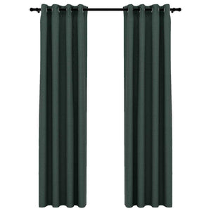 Tende Oscuranti Effetto Lino con Occhielli 2 pz Verdi 140x225cm