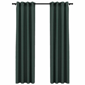 Tende Oscuranti Effetto Lino con Occhielli 2 pz Verdi 140x245cm