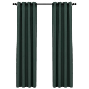 Tende Oscuranti Effetto Lino con Occhielli 2 pz Verdi 140x245cm